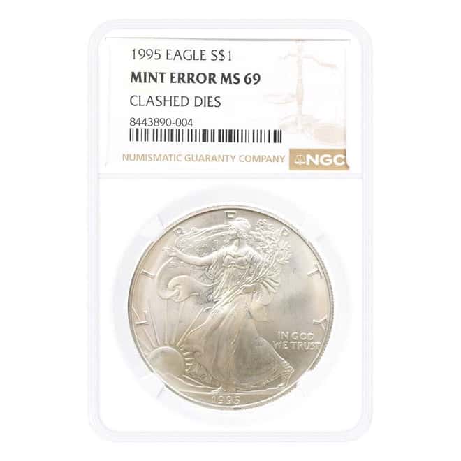 1995 1 oz Silver American Eagle Mint Error Clashed Die NGC MS 69