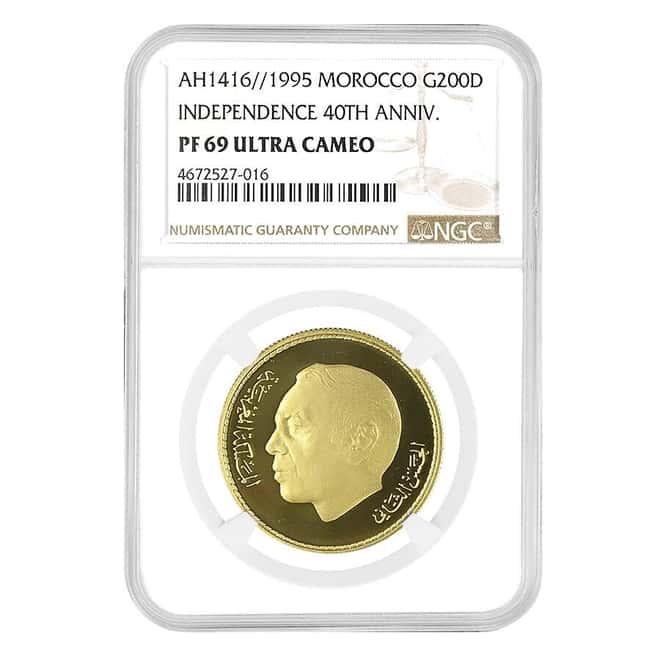 1995 Morocco 200 Dirhams 40th Ann. Gold Coin NGC PF 69 UCAM