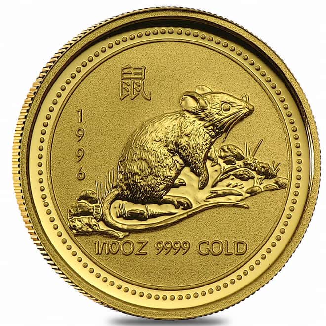 1996 1/10 oz Gold Lunar Mouse/Rat BU Australia Perth Mint (Series I)