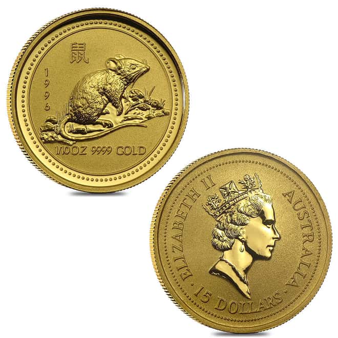 1996 1/10 oz Gold Lunar Mouse/Rat BU Australia Perth Mint (Series I)