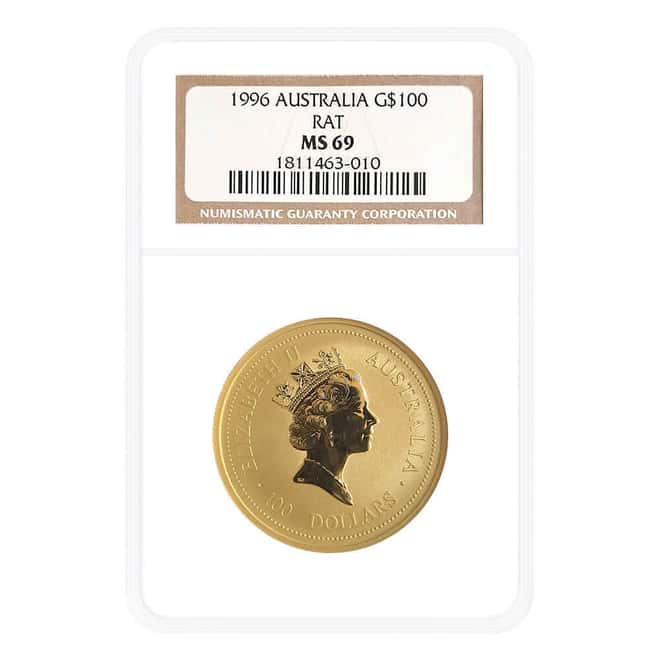 1996 1 oz Gold Lunar Rat Australian Perth Mint Series I NGC MS 69
