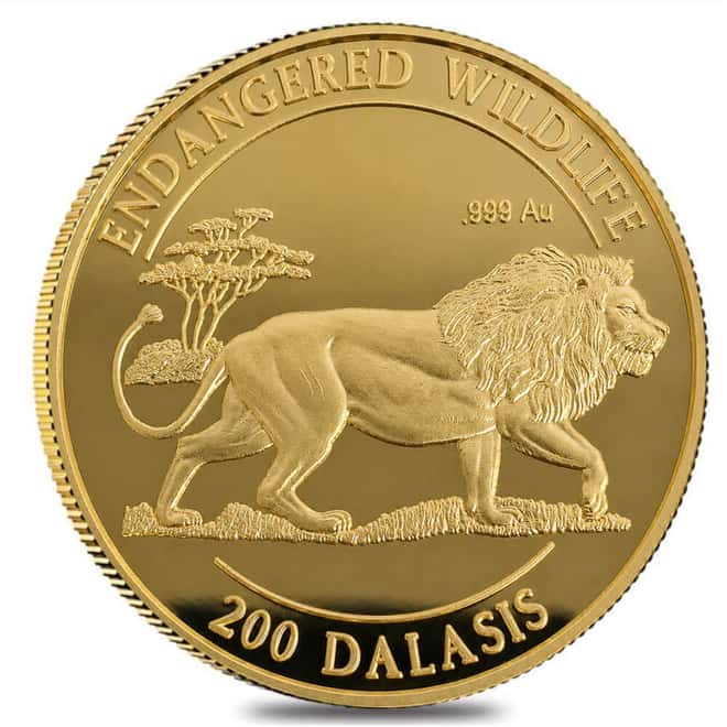 1996 Gambia 1 oz Endangered Wildlife Lion Proof Gold Coin