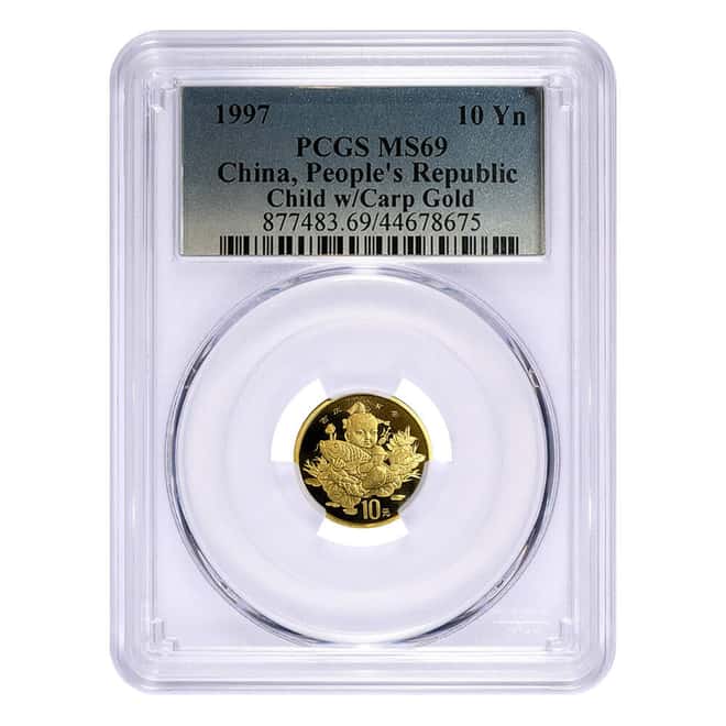 1997 1/10 oz Chinese Auspicious Matters 10 Yuan Gold Coin PCGS MS 69