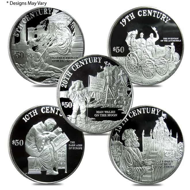 1997 0.9 oz Cook Islands Historical Figures and Events by Century $50 Proof Silver Coin (Random Design)