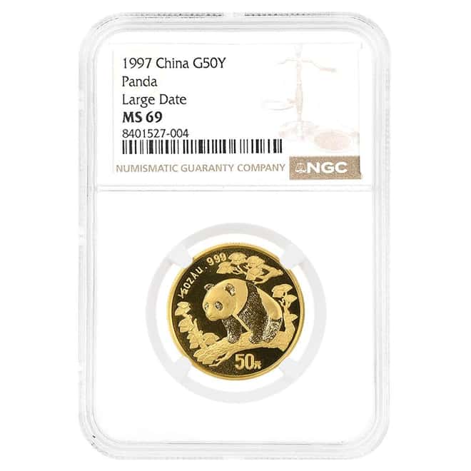 1997 1/2 oz Chinese Gold Panda 50 Yuan Large Date NGC MS 69