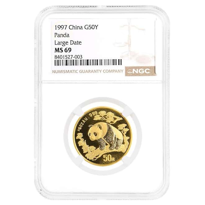 1997 1/2 oz Chinese Gold Panda 50 Yuan Large Date NGC MS 69