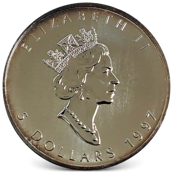 1997 1 oz Silver Canadian Maple Leaf .9999 Fine $5 Coin BU