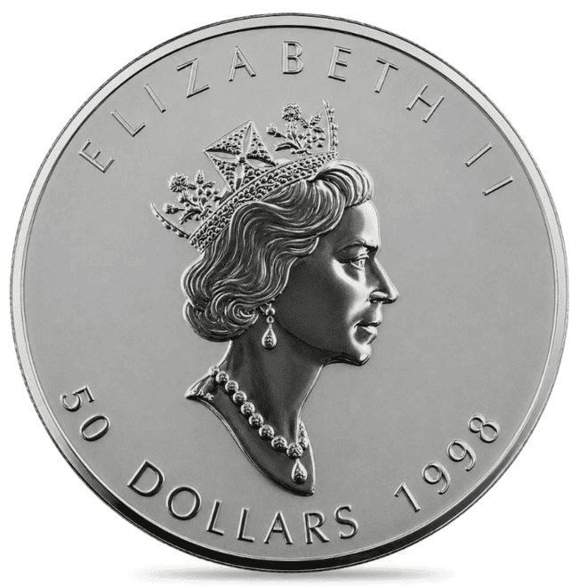 1998 10 oz Canadian Silver Maple Leaf $50 Coin BU