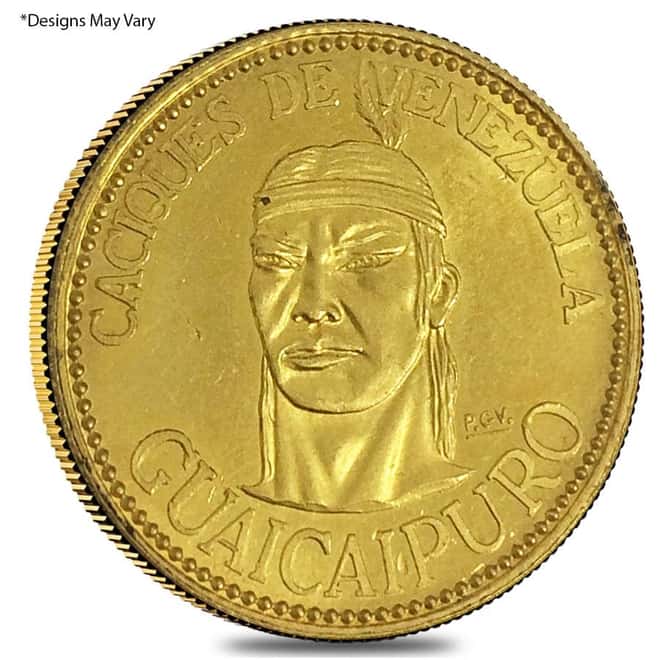1957 Venezuela 20 Bolivares Indian Chiefs Gold Coin AGW .1736 oz AU/BU (Random Design)