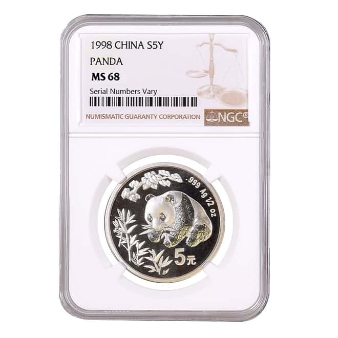 1998 1/2 oz Chinese Silver Panda 5 Yuan NGC MS 68