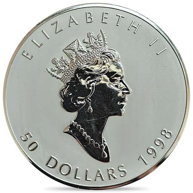 1998 10 oz Canadian Silver Maple Leaf $50 Coin BU