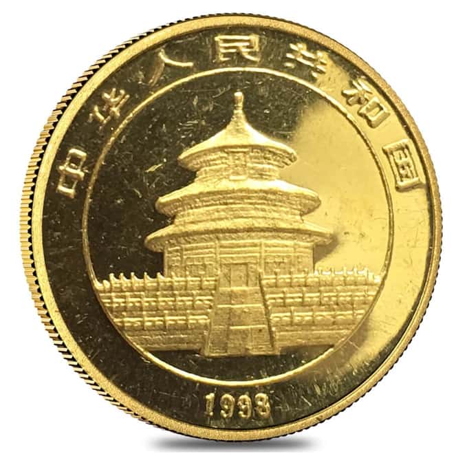 1998 1/10 oz Chinese Gold Panda 10 Yuan Small Date (Scruffy)