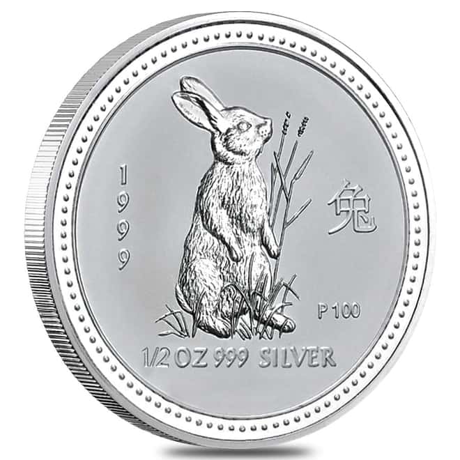 1999 1/2 oz Silver Lunar Year of The Rabbit BU Australian Perth Mint