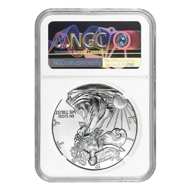 1999 1 oz Silver American Eagle NGC MS 69 Mint Error (Rev Struck Thru)
