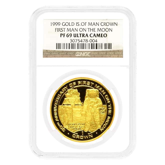 1999 Isle of Man 1 oz First Man on the Moon Gold Coin NGC PF 69