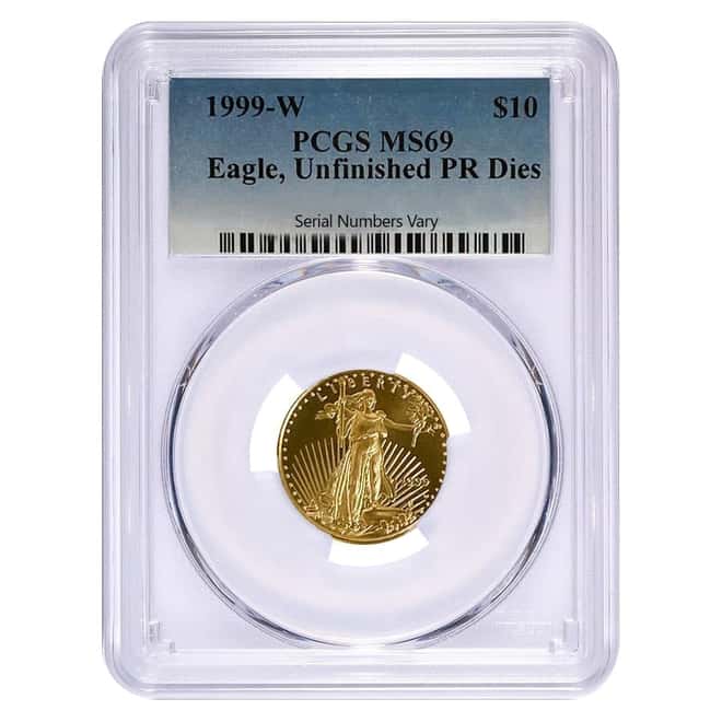 1999 W 1/4 oz $10 Gold American Eagle Unfinished PF Dies PCGS MS 69