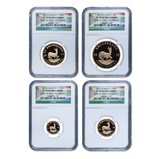 2015 1.85 oz Proof Gold South African Krugerrand 4-Coin Set NGC PF 70 UCAM First Struck (w/Box & COA)