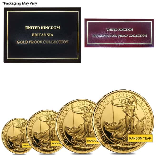 1.85 oz Gold Britannia 4-Coin Proof Set (Random Year, w/Box & COA)