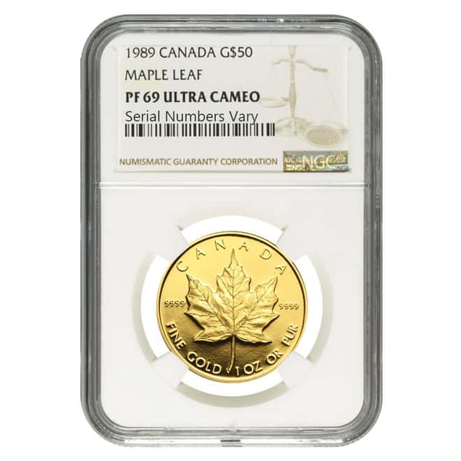1989 1.85 oz Gold Canadian Maple Leaf 4-Coin Set NGC PF 69 UCAM - 10th Anniversary