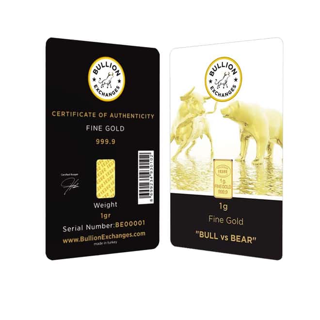 1 Gram Bullion Exchanges "BULL vs BEAR" Istanbul Gold Refinery (IGR) .9999 Gold Bar (In Assay) 