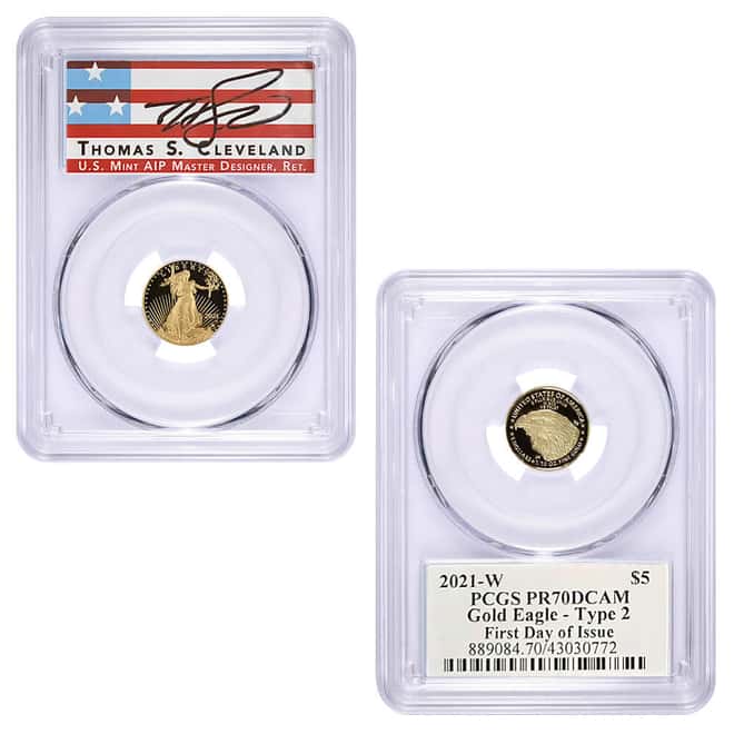 2021-W 1.85 oz Proof Gold American Eagle 4-Coin Set Type 2 PCGS PF 70 DCAM FDOI (Cleveland)