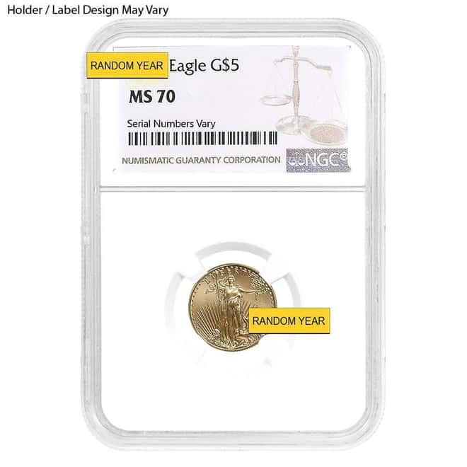 1/10 oz $5 Gold American Eagle NGC MS 70 (Random Year)