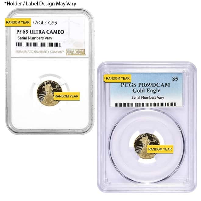 1/10 oz $5 Proof Gold American Eagle NGC/PCGS PF 69 (Random Year)
