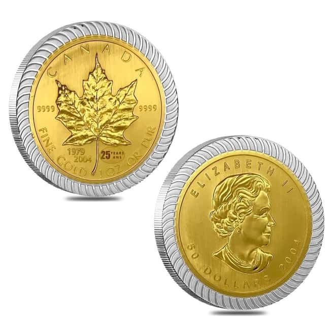 2004 Canada 1.94 oz Gold / Silver Maple Leaf 25th Ann. Bi-Metallic 6-Coin Set .9999 Fine (In Cap)