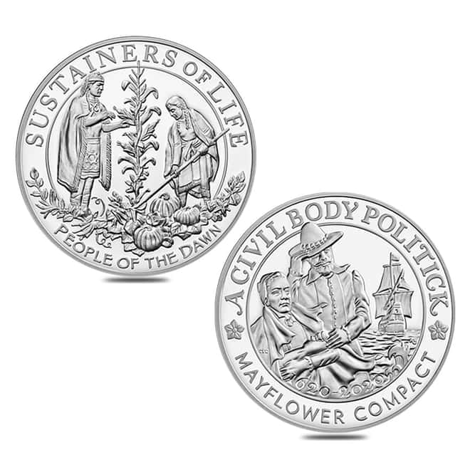 2020 US/UK 2 oz Mayflower Voyage Proof Silver 2-Coin Medal Set (w/Box & COA)