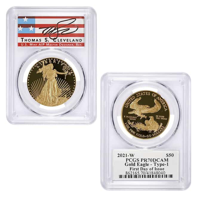 2021-W 1.85 oz Proof Gold American Eagle 4-Coin Set Type 1 PCGS PF 70 DCAM FDOI (Cleveland)