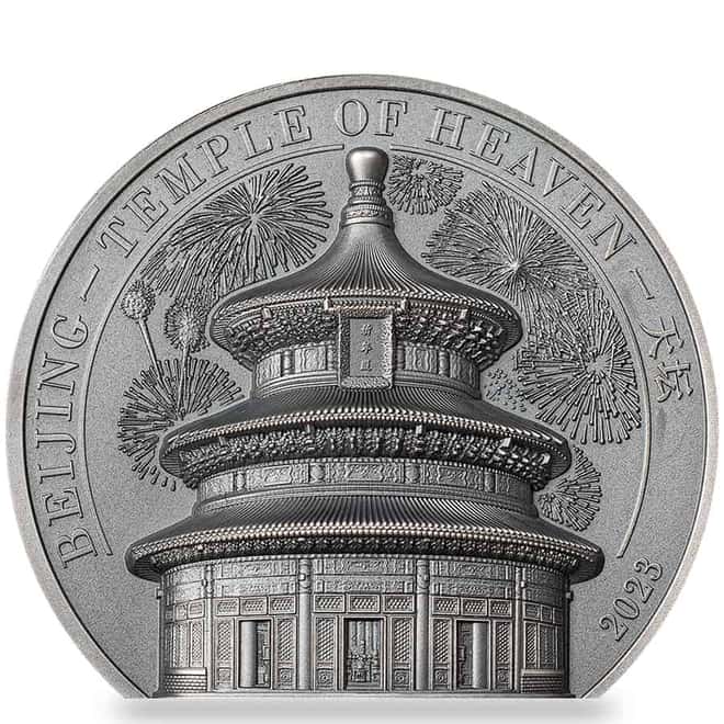 2023 Cook Islands 2 oz Silver Temple of Heaven Coin Antiqued .999 Fine (w/Box & COA)