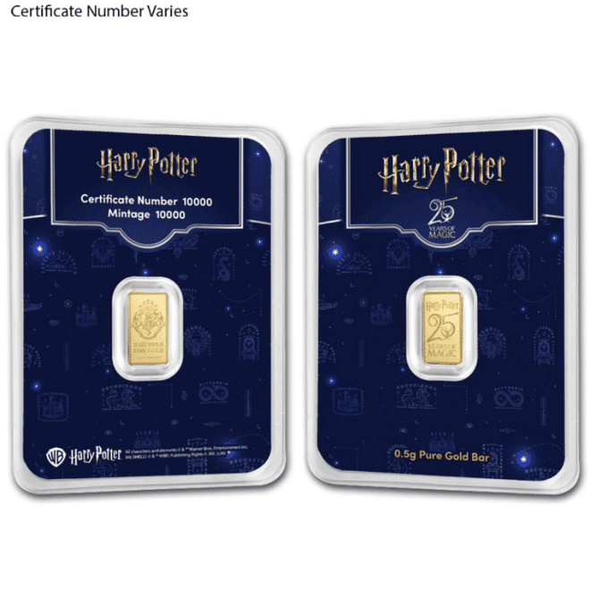 1/2 Gram Harry Potter 25th Anniversary Gold Bar .9999 Fine (in TEP)
