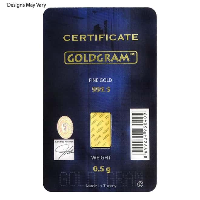 1/2 Gram Random Brand Gold Bar .999+ Fine (in Assay)
