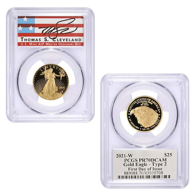 2021-W 1.85 oz Proof Gold American Eagle 4-Coin Set Type 2 PCGS PF 70 DCAM FDOI (Cleveland)