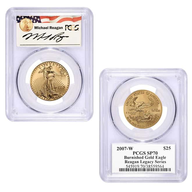 2007-W 1.85 oz Burnished Gold American Eagle 4-Coin Set PCGS SP 70 (Michael Reagan)