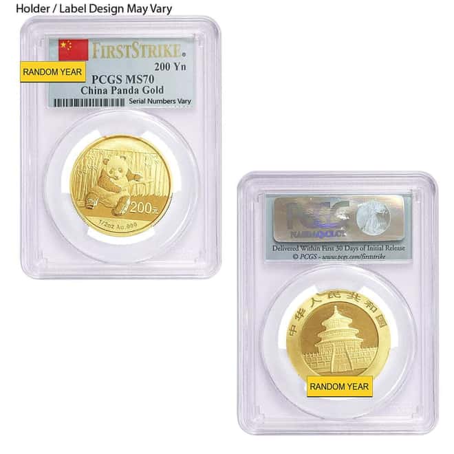 1/2 oz Chinese Gold Panda NGC / PCGS MS 70 (Random Year)