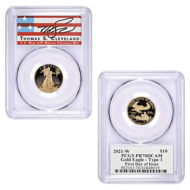2021-W 1.85 oz Proof Gold American Eagle 4-Coin Set Type 1 PCGS PF 70 DCAM FDOI (Cleveland)