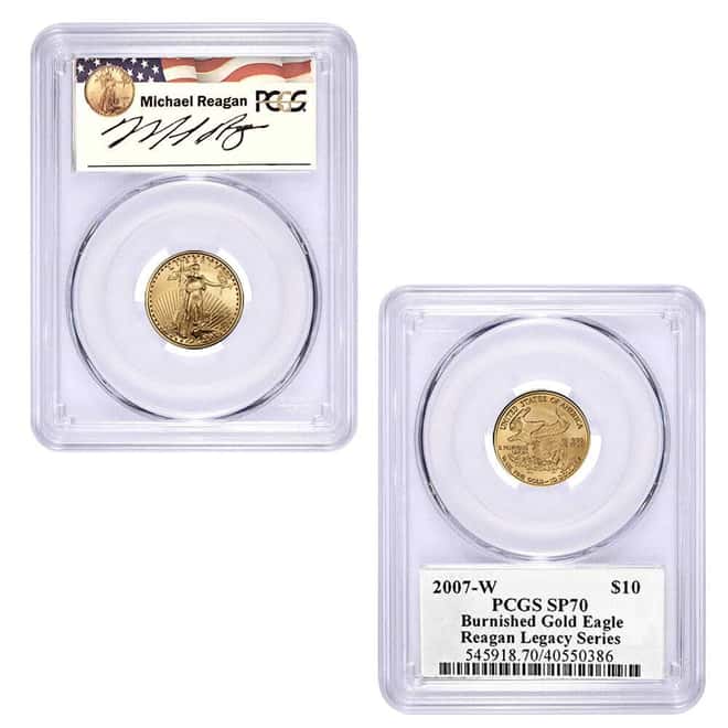 2007-W 1.85 oz Burnished Gold American Eagle 4-Coin Set PCGS SP 70 (Michael Reagan)