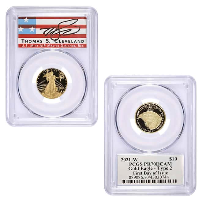 2021-W 1.85 oz Proof Gold American Eagle 4-Coin Set Type 2 PCGS PF 70 DCAM FDOI (Cleveland)