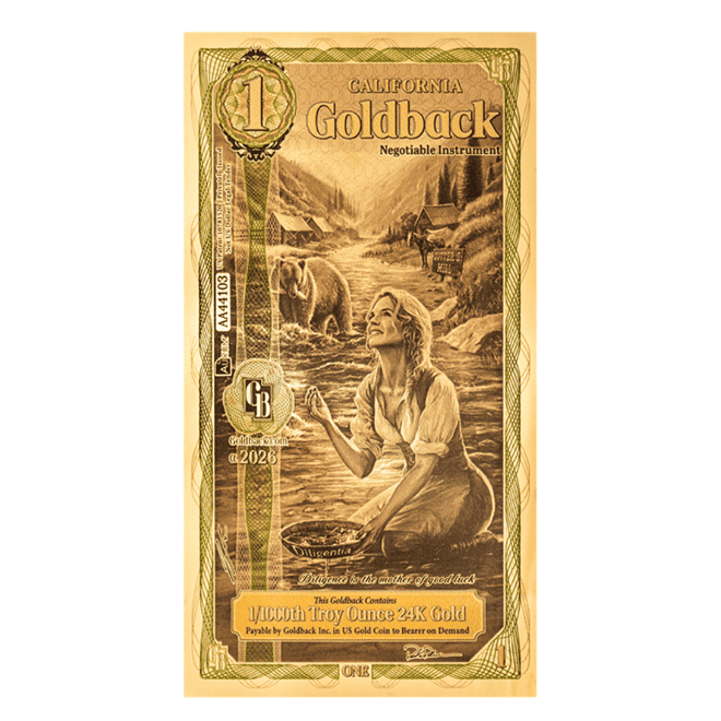 1 California Goldback 1/1000 oz 24K Gold Foil Aurum Note