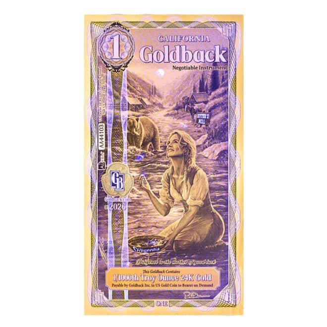 1 California Goldback 1/1000 oz 24K Gold Foil Aurum Note