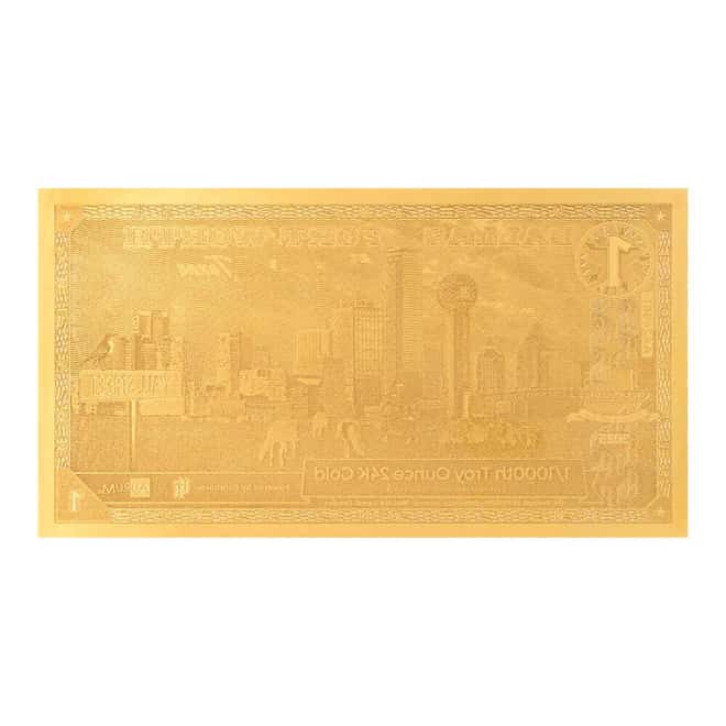 1 Dallas Fort Worth Texas Goldback 1/1000 oz 24K Gold Foil Aurum Note