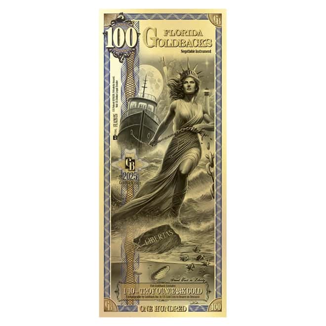 100 Florida Goldback 1/10 oz 24K Gold Foil Aurum Note