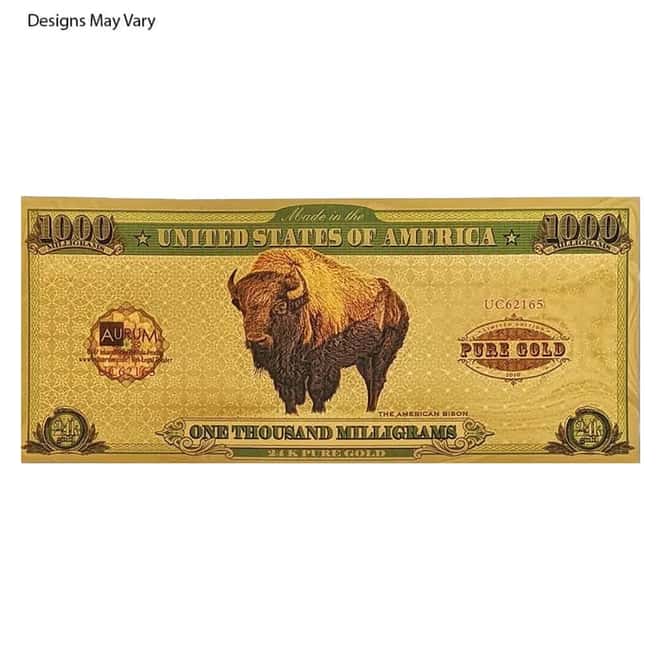 1 Gram 24K Gold Aurum Note - 1,000 Milligrams American Bison