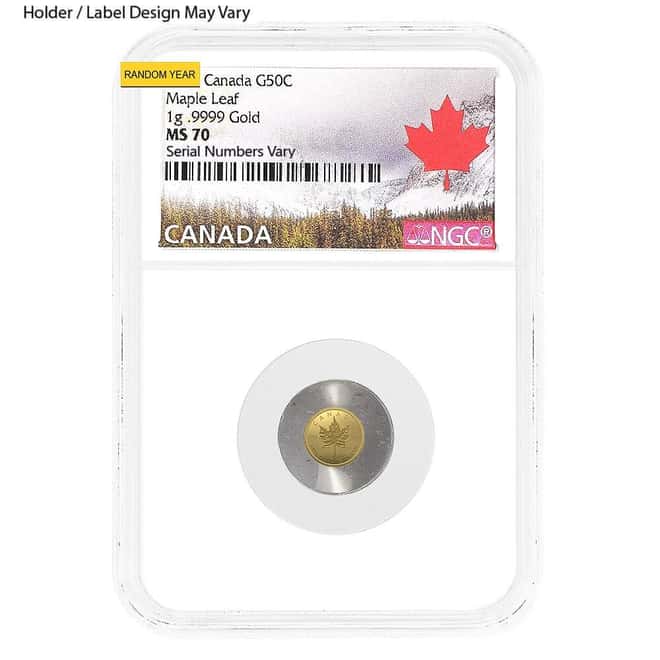 1 Gram Canadian Gold Maplegram $.5 Coin NGC MS 70 (Random Year)