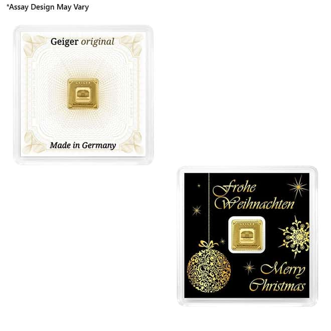 1 gram Geiger Original Square Gold Bar .9999 Fine (In Assay)