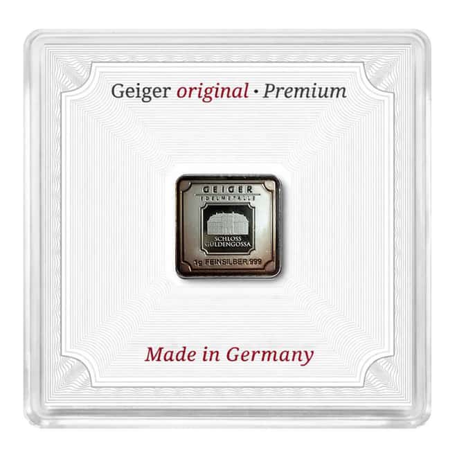 1 Gram Geiger Original Square Silver Bar .999 Fine (in Assay)