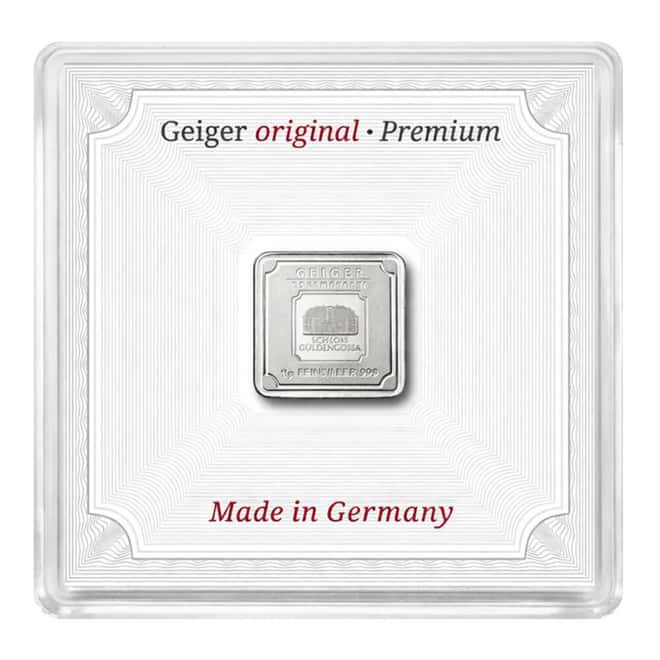 1 Gram Geiger Original Square Silver Bar .999 Fine (in Assay)