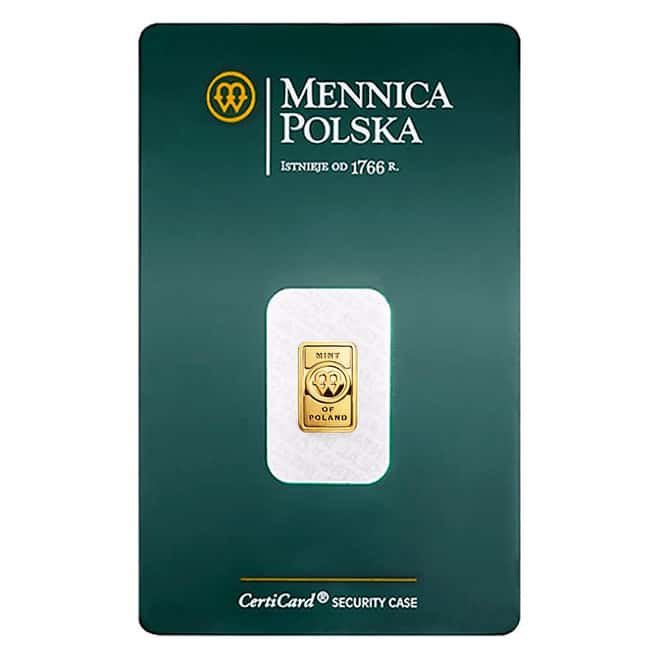 1 Gram Mint of Poland Gold Bar .9999 Fine (in Assay)