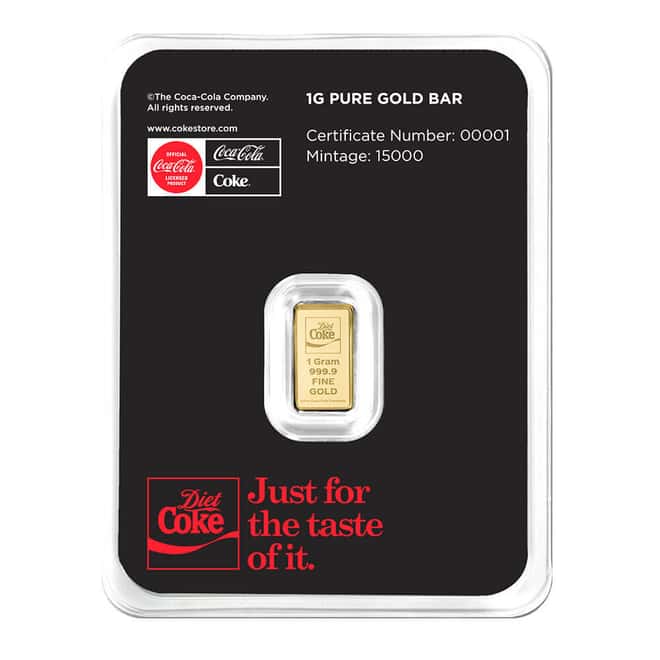 Box of 20 - 1 Gram PAMP Suisse Diet Coke® Gold Bar .9999 Fine (in TEP)